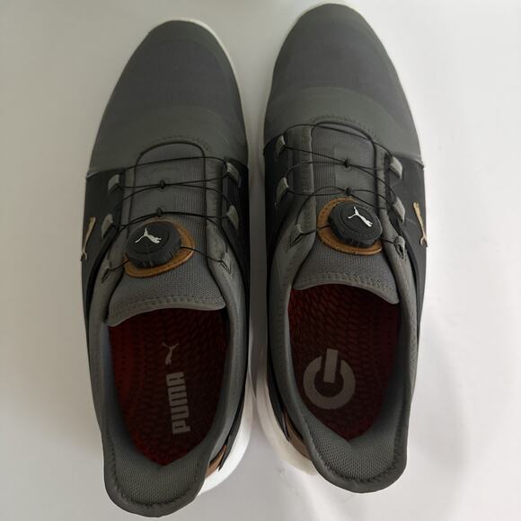 Puma Ignite Fasten8 Disc Golf Spike-less golf shoes Black/Gray/Gold Mens 12 - Picture 5 of 8